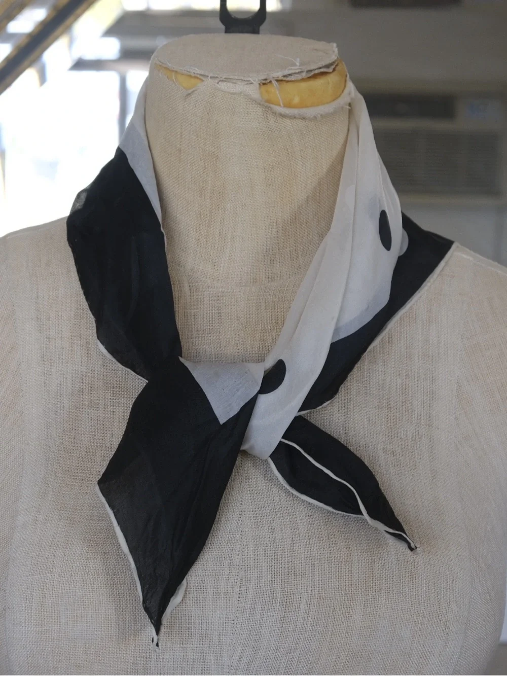 unique vintage black and white polka dot scarf